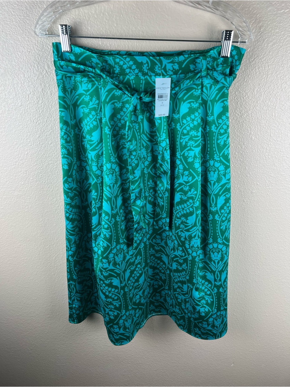 NWT Ann Taylor Factory 8P Teal Floral Belted Midi Skirt